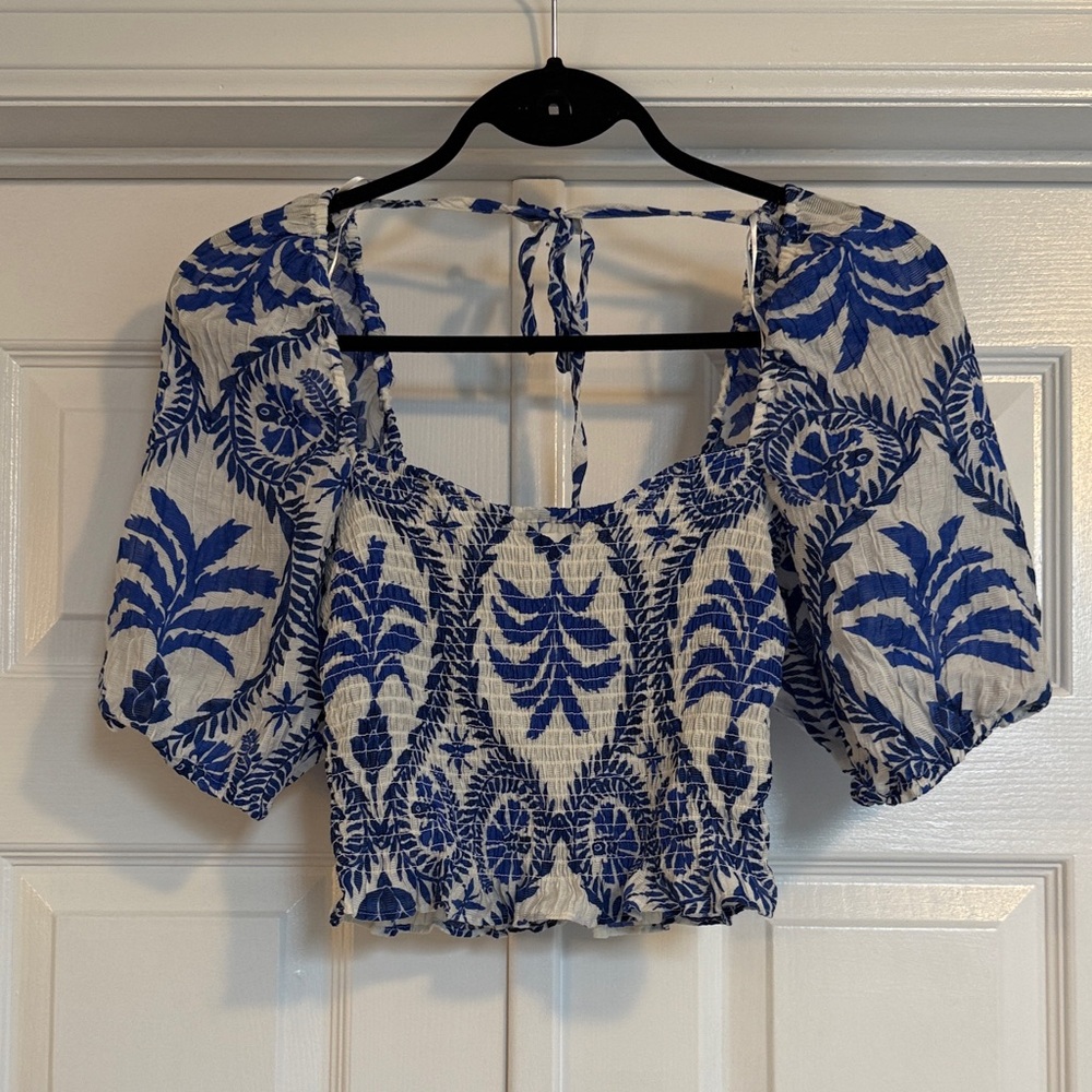 H&M Blue and White Floral Blouse